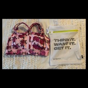 SheFit Pink Floral Front-Zip Sports Bra